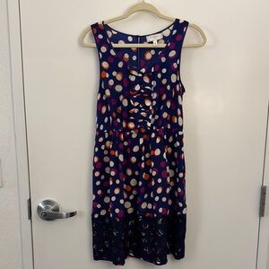 Moulinette Soeurs by Anthropologie Blue Dress with Orange and White Accents